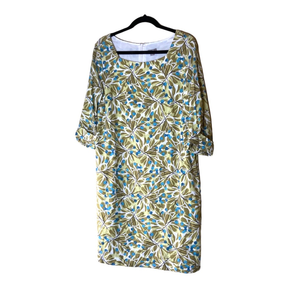 J Jill Rayon Shift Dress with Olive or Berry  Boat‎ Neck Lined Size M